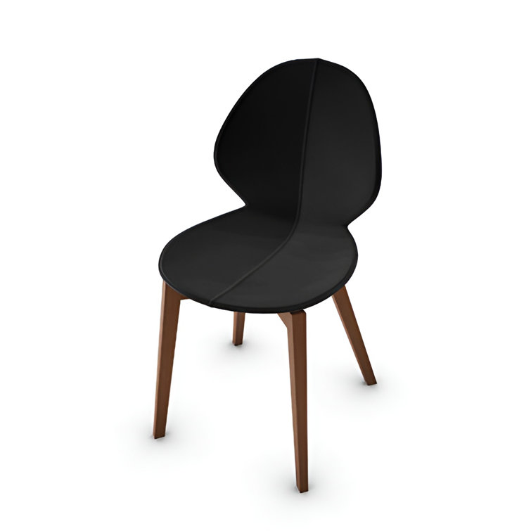 Basil Leaf Shaped Design Armless Side Chair with Solid Wood Frame